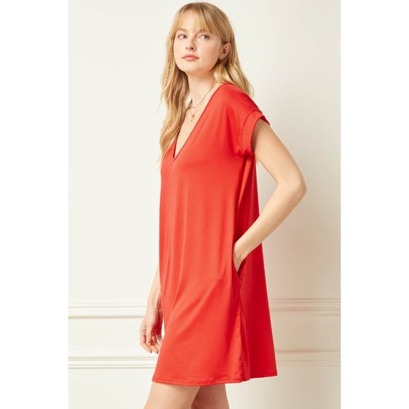 Entro Everyday Pocket Short Dress, Red - Picture 3 of 6